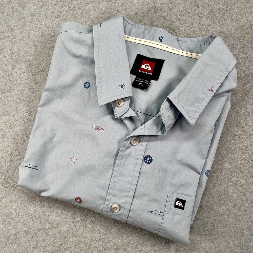 Quiksilver Men's Shirt‎ XL Gray Blue Modern Fit Short Sleeve Casual Pocket Tee